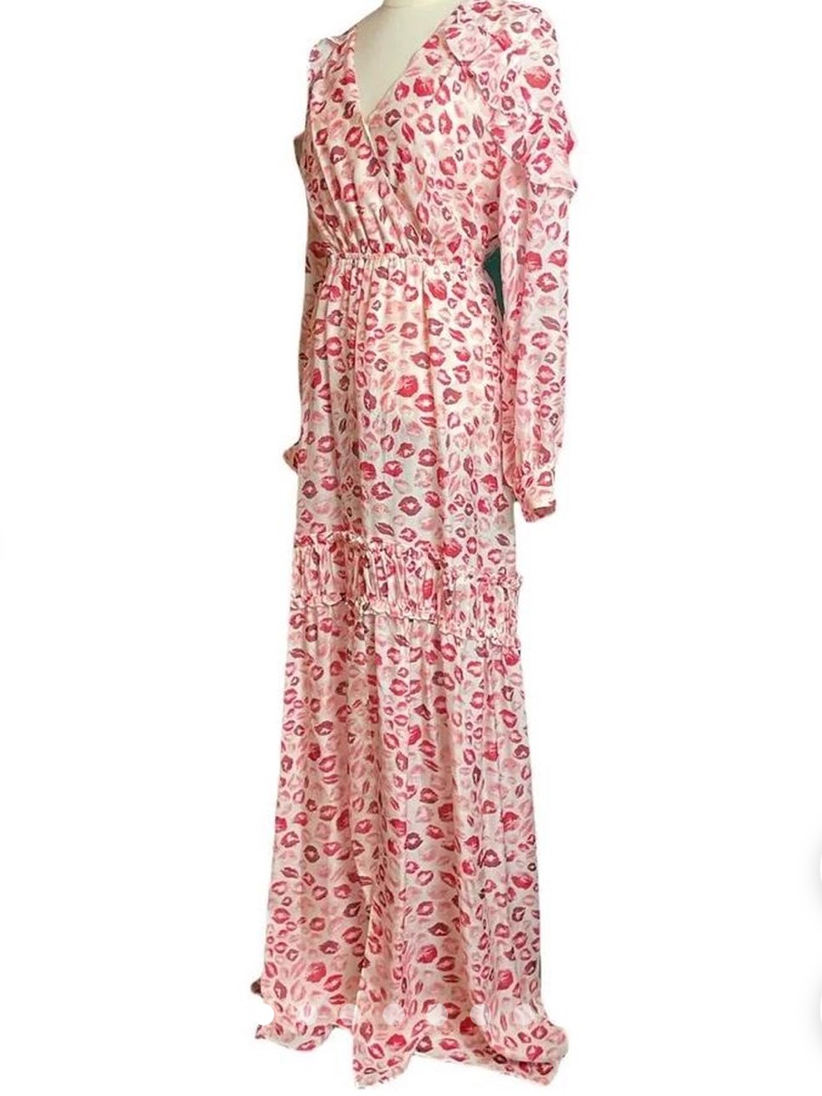 Rachel Zoe Pink And Red Lip Kiss Print Maxi Dress